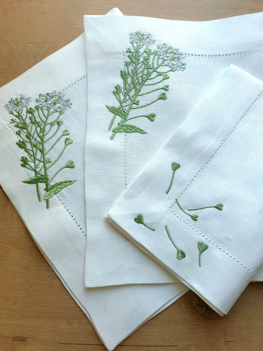 Khăn ăn vải lanh thêu hoa cỏ _bộ sưu tập mùa xuân