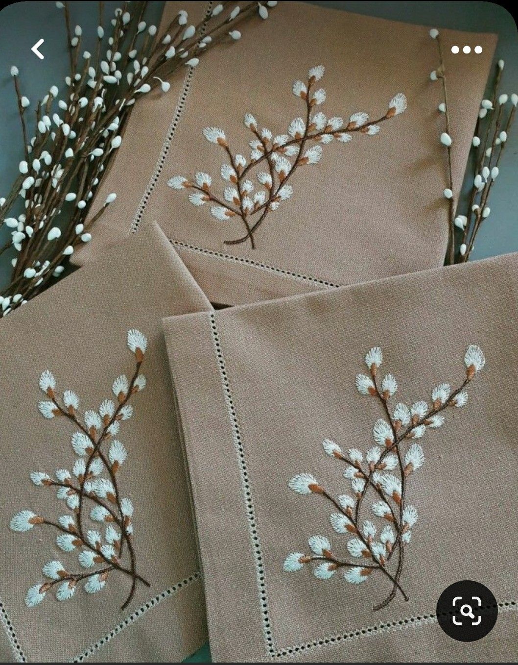 Khăn ăn thêu nụ tầm xuân_ bộ sưu tập mùa xuân