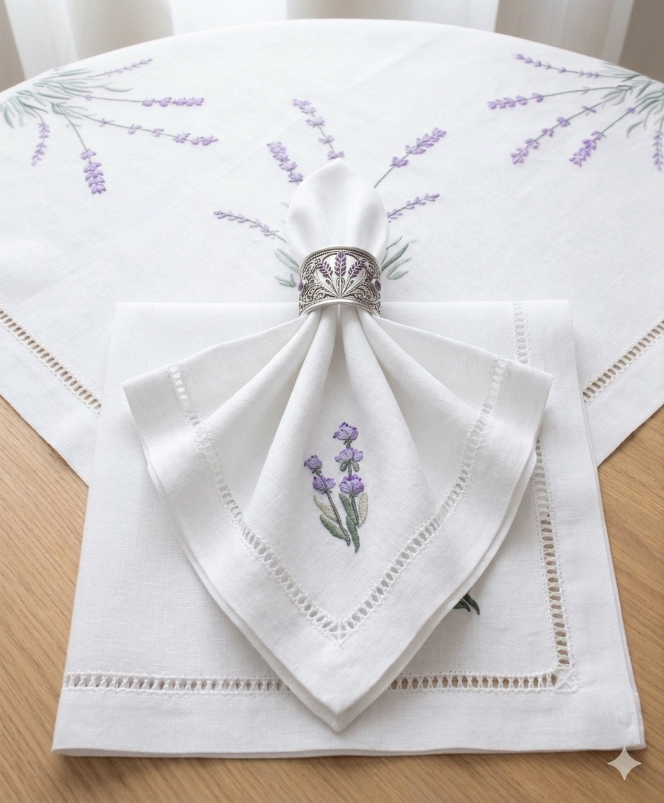 Set 06 khăn ăn thêu hoa oải hương