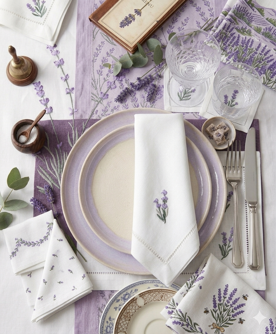 Set 06 khăn ăn thêu hoa oải hương