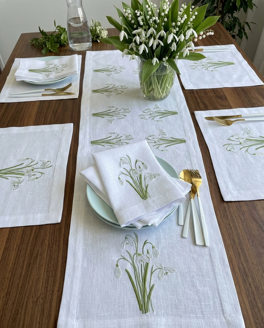 Khăn ăn thêu hoa tuyết điểm_ bộ sưu tập mùa xuân