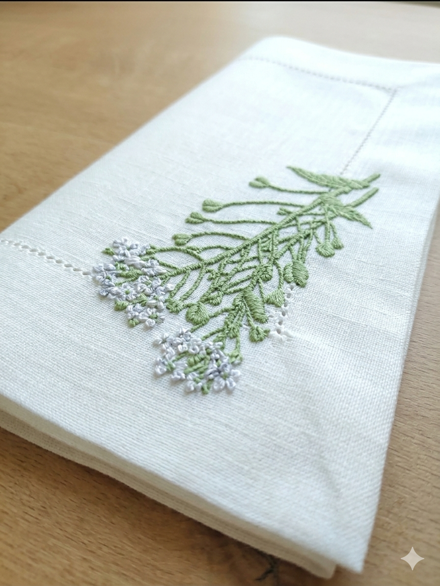 Khăn ăn vải lanh thêu hoa cỏ _bộ sưu tập mùa xuân