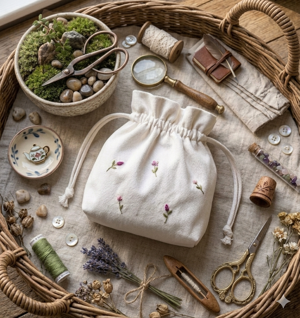 Túi thơm thêu hoa nhí phong cách đồng quê