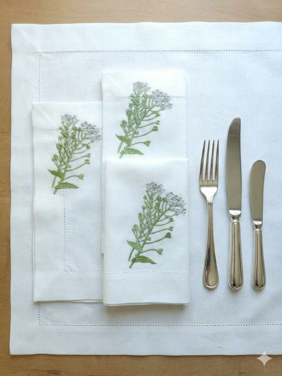 Khăn ăn vải lanh thêu hoa cỏ _bộ sưu tập mùa xuân