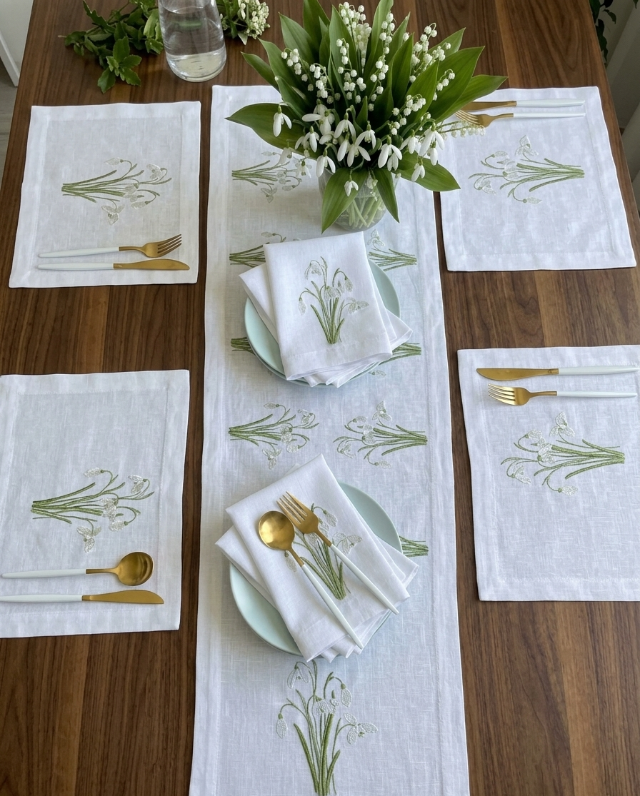 Khăn ăn thêu hoa tuyết điểm_ bộ sưu tập mùa xuân