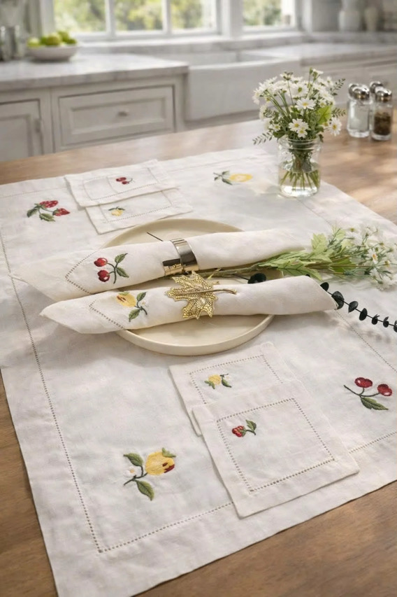 Khăn trải bàn thêu rau củ quả _ bộ sưu tập xuân hè