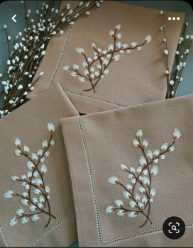 Set 06 khăn ăn thêu nụ tầm xuân_ bộ sưu tập mùa xuân