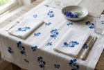 Khăn ăn vải lanh trắng thêu hoa cúc xanh _ bộ sưu tập mùa thu