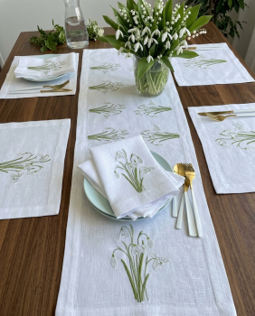 Set 06 khăn ăn vải lanh thêu hoa tuyết điểm_ bộ sưu tập mùa xuân