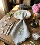 Khăn ăn vải lanh thêu hoa linh lan _ bộ sưu tập mùa xuân