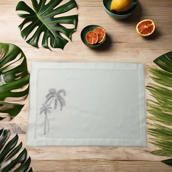 Khăn lót đĩa thêu hình cây dừa bằng vải lanh