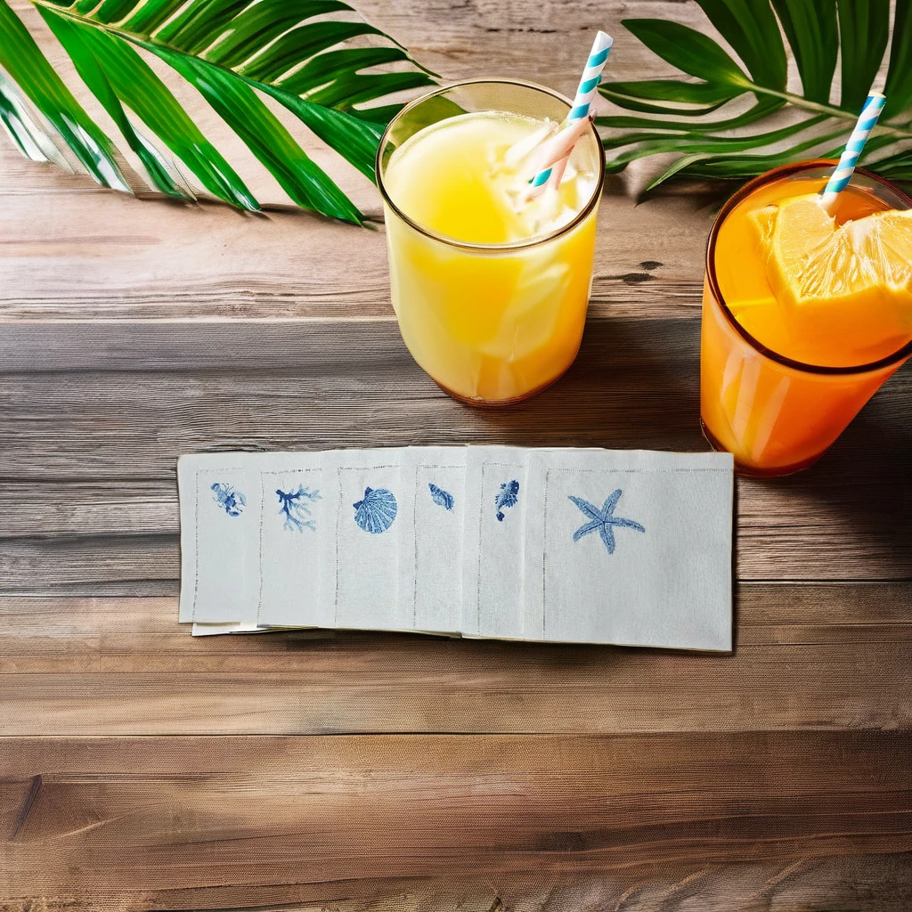 Bộ khăn ăn thêu động vật biển màu xanh lam