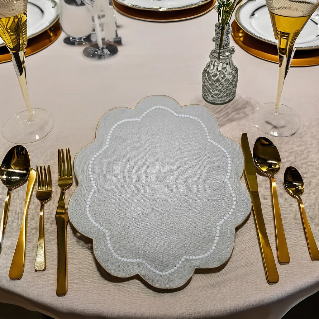 Lót đĩa hình hoa thêu hạt tròn trắng